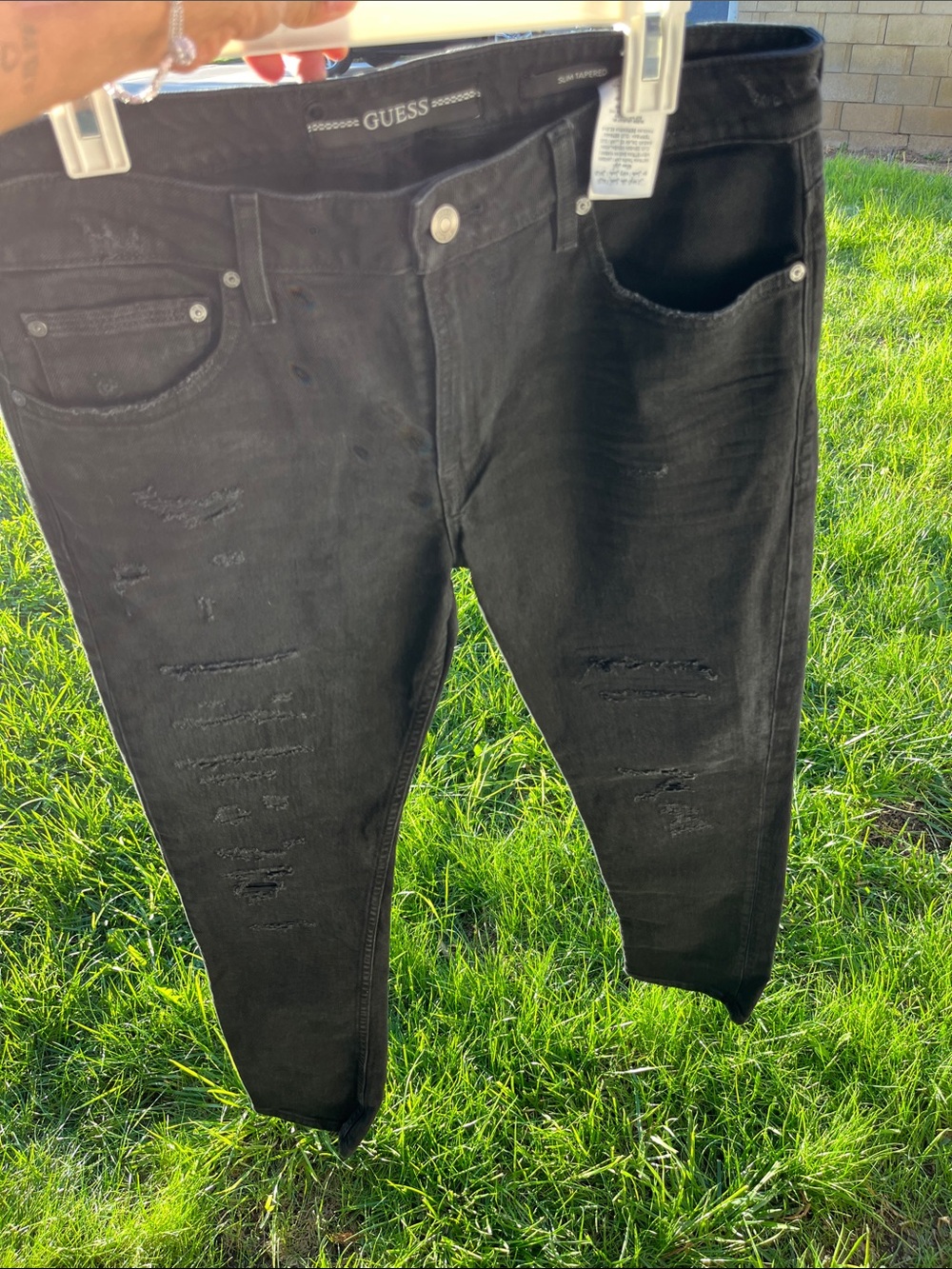 GUESS Men's Black Skinny Distressed Jeans